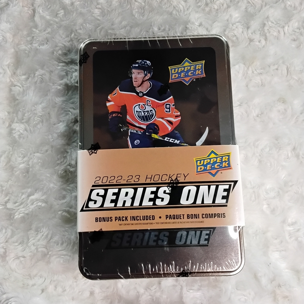 Factory sealed 2022-23 upper deck hockey series one tin